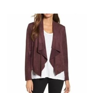 KUT From The Kloth Women M Faux Suede Waterfall Front Jacket Plum Burgundy Soft